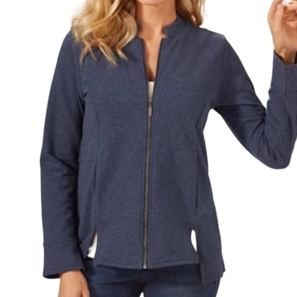 Soft Surroundings Navy Blue Kajal Full Zipper Sweatshirt Jacket Large
